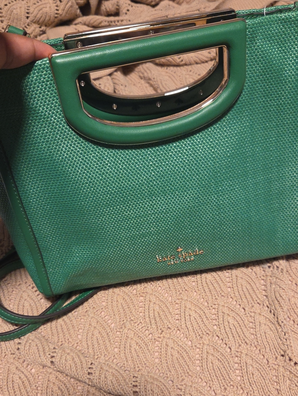 Kate Spade Alexia Green Straw Clutch Bag